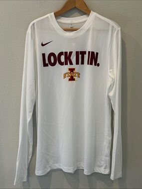 Iowa State Nike White Long Sleeve Tee  "LOCK IT IN." NCAA Basketball Size L